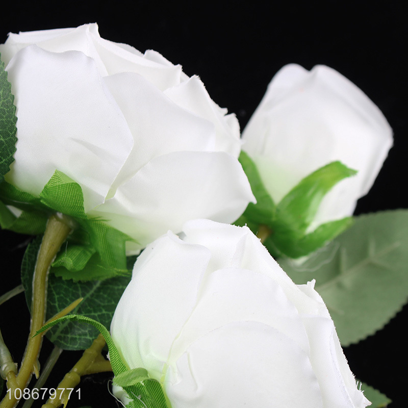 Wholesale 3 heads artificial roses faux rose flowers for indoor outdoor decor