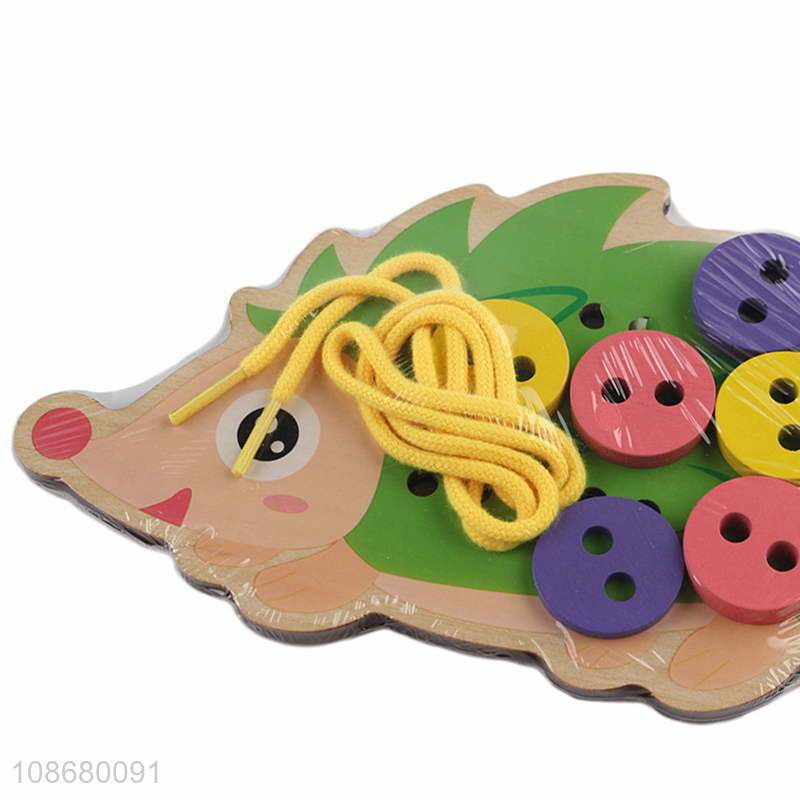 Good quality wooden hedgehog lacing toy fine motor skill toy for kids