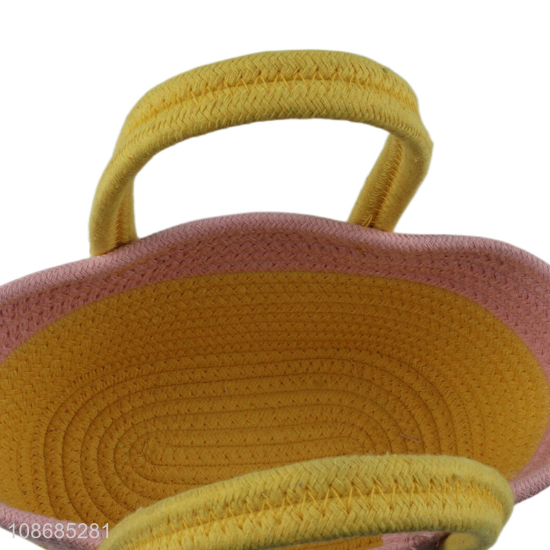 Good quality cotton rope woven storage basket handbag with tassel for toys