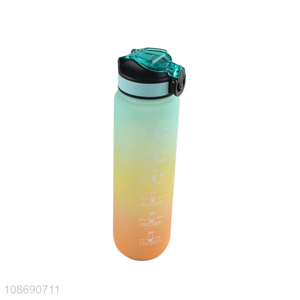 Hot selling 1000ml motivative sports water bottle with straw & flip lid