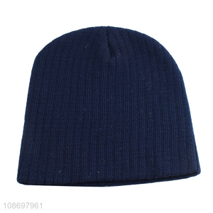 China products blue winter warm knitted hat beanies hat for outdoor