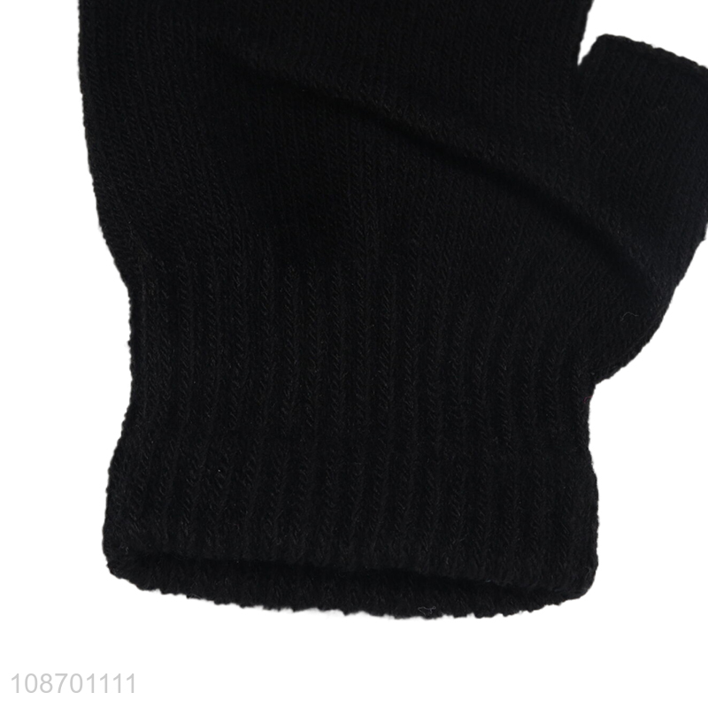 Top quality black two fingers exposed gloves winter warm gloves for sale