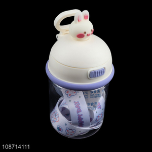 Hot selling cute kids plastic water bottle with shoulder strap & straw