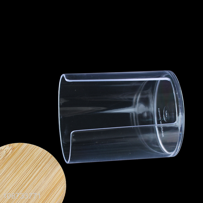 Best sale round clear plastic cotton pad storage box with bamboo lid