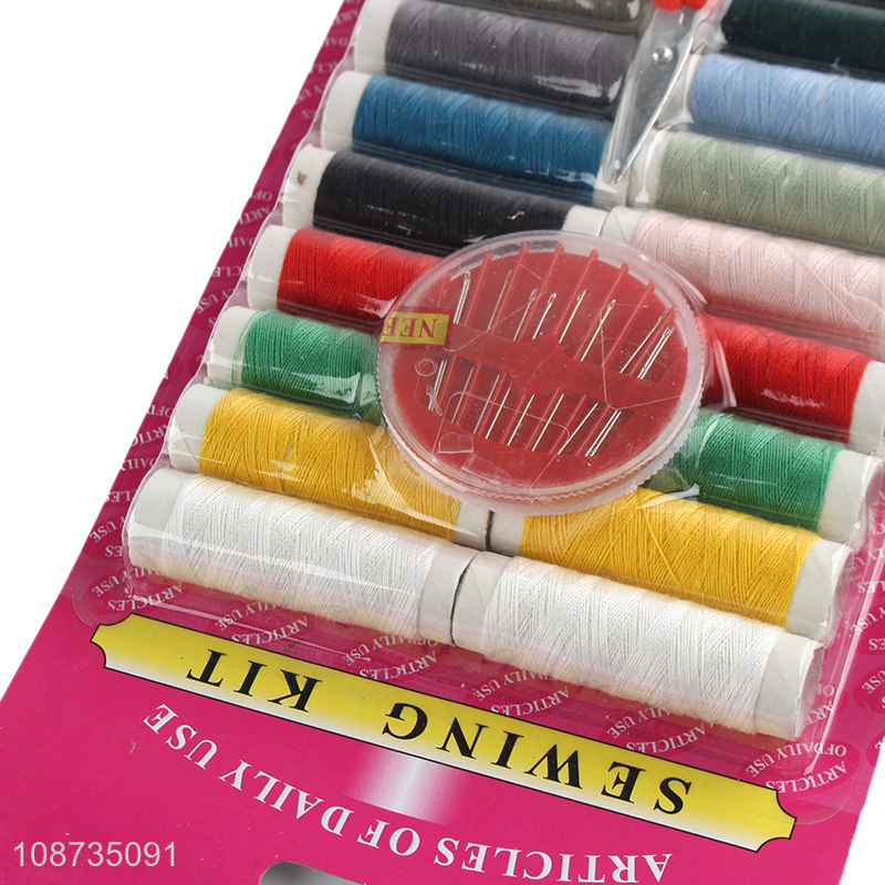 Low price sewing kit with needles, threads and yarn thread scissors