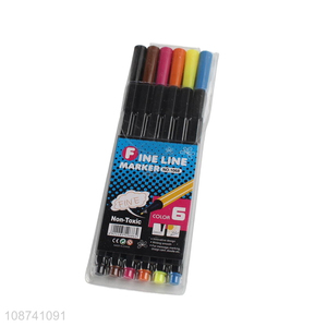 Wholesale 6 colors non-toxic water color pens fine liner markers for coloring