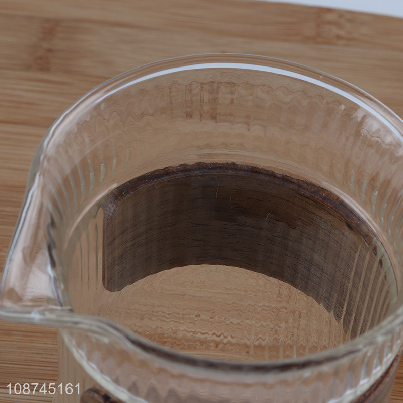 Online wholesale heat-resistant glass coffee cup with wooden cup sleeve