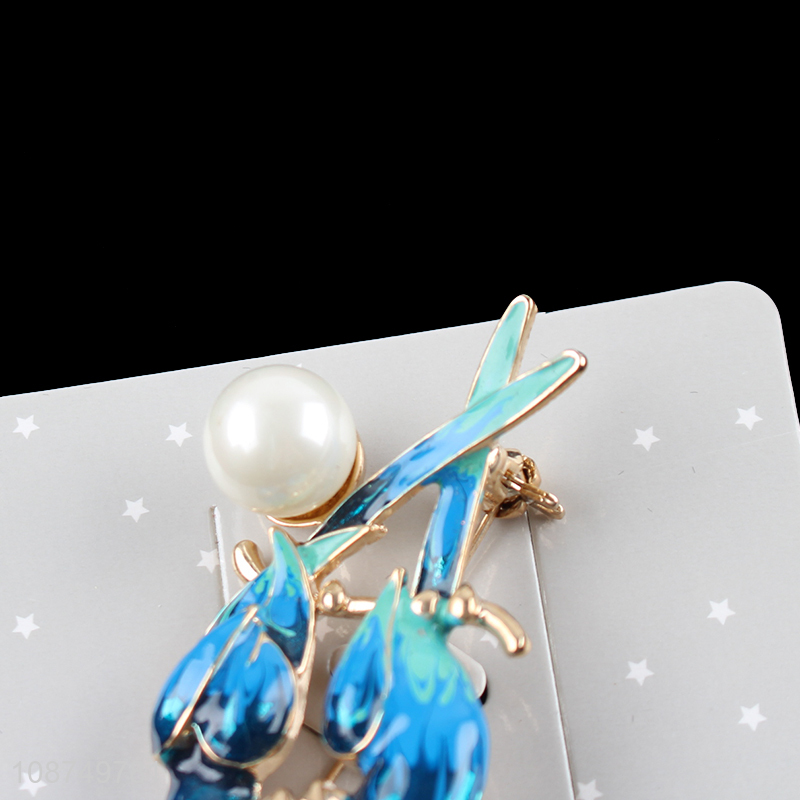 Yiwu market pearl metal enamel parrot brooch pin fashion accessories