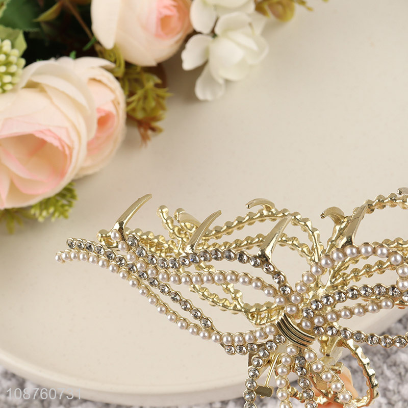 China product pearl rhinestone bow alloy hair claw clip hair clamp