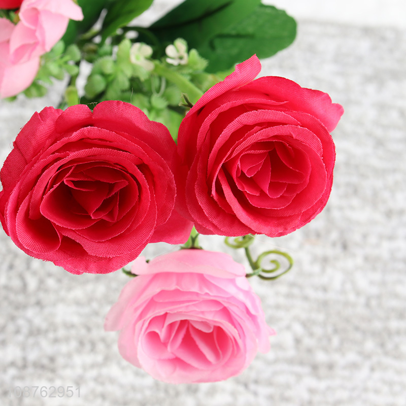 Hot sale 6 heads artificial flower lifelike rose fake bouquet for decor