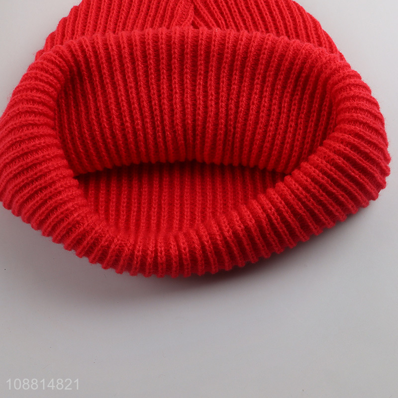 Factory supply red winter thickened knitted hat for sale