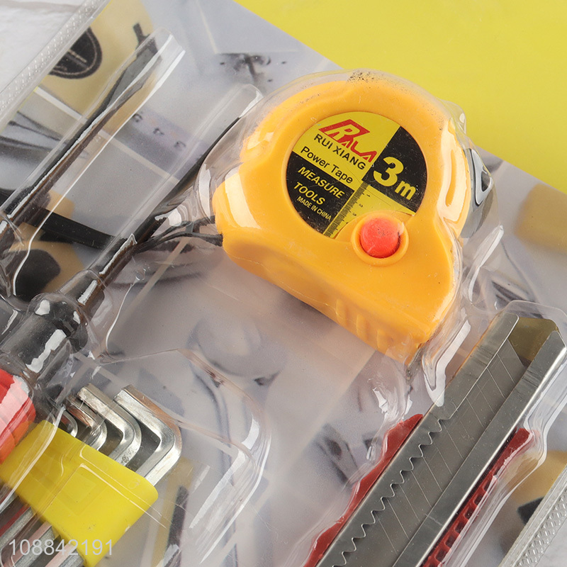 New arrival home tool kit with tape measure, screwdrivers, utility knife & hex key set