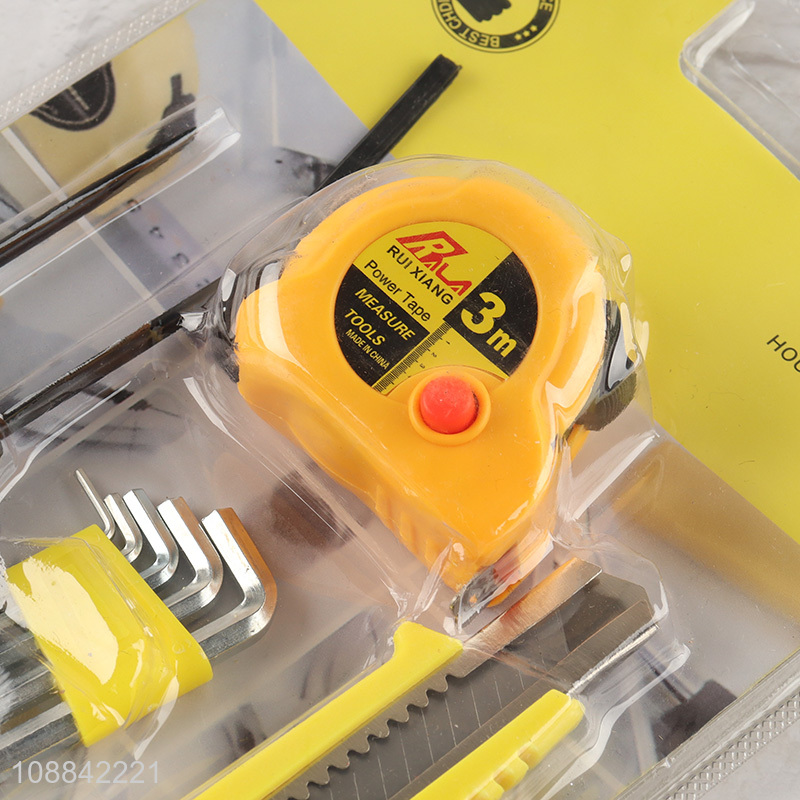 Factory price home tool kit with tape measure, screwdrivers, hex key set & utility knife