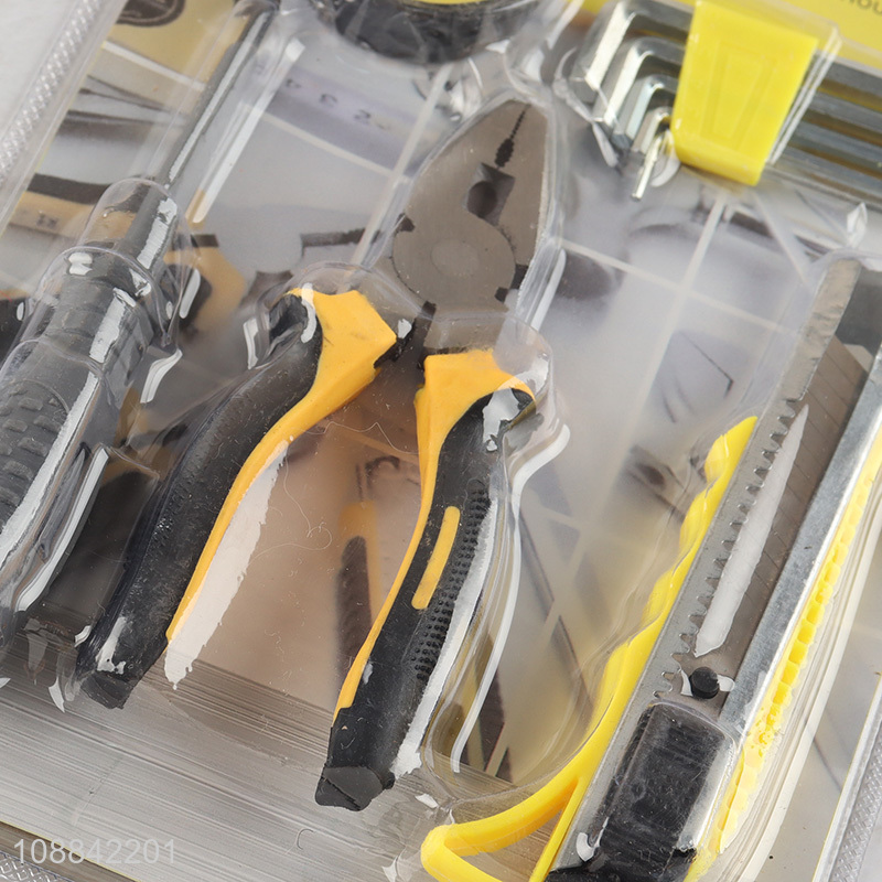 Hot selling home tool kit with pvc tape, hex key set, screwdriver, plier & utility knife
