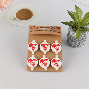 Good price round 6pcs wooden clip photo clip set for sale