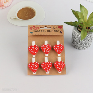 Hot items 6pcs heart shape wooden clip wooden photo clip