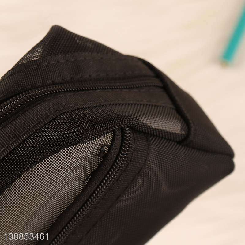 High quality mesh pencil bag zippered stationery bag for student