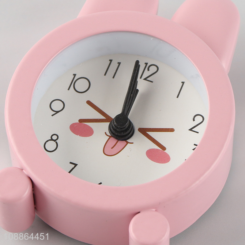 Yiwu market pink rabbit shape kids alarm clock table clock