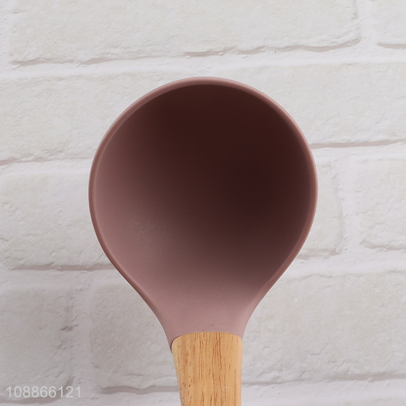 Factory price wooden handle silicone soup ladle cooking serving ladle