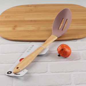 High quality silicone nylon slotted ladle with wooden handle for serving