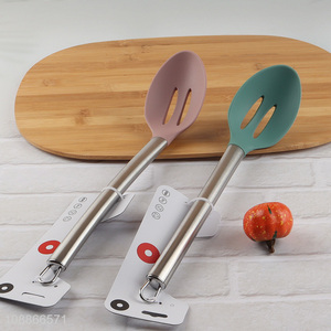 Wholesale cooking tool silicone nylon slotted ladle with stainless steel handle