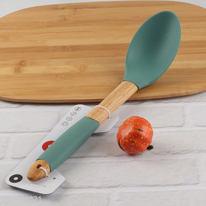 New product silicone nylon kitchen cooking spoon with wooden handle