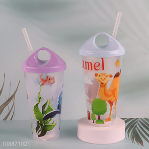 Most popular creative cartoon water cup drinking cup with straw&lights