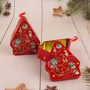 Hot items christmas tree shaped hanging tinplate storage box