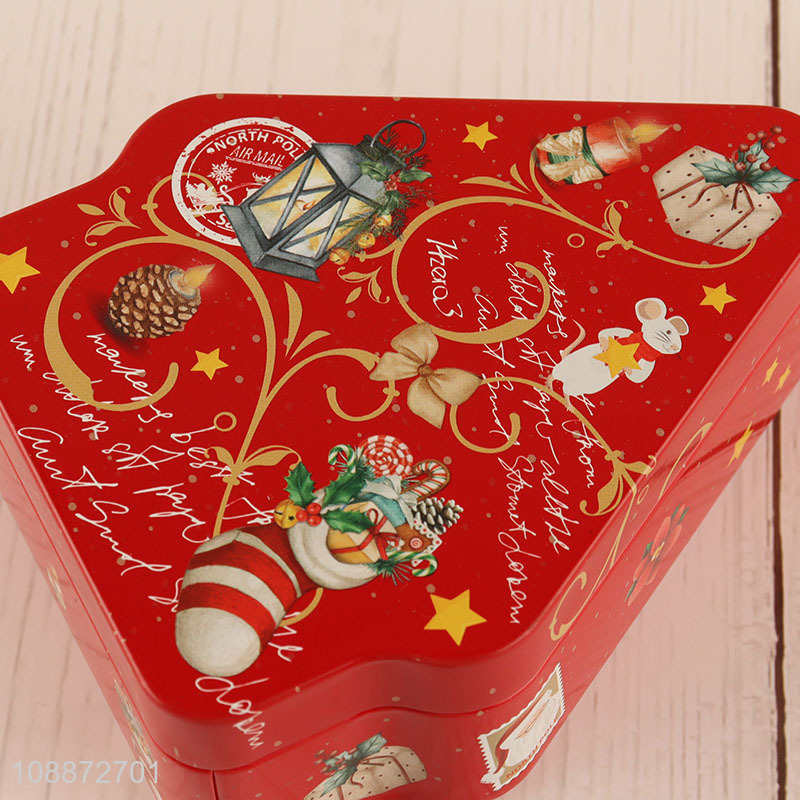 Hot items christmas tree shaped hanging tinplate storage box