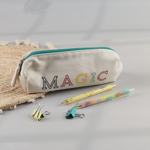 Good quality durable canvas pencil bag zippered makeup cosmetic pouch