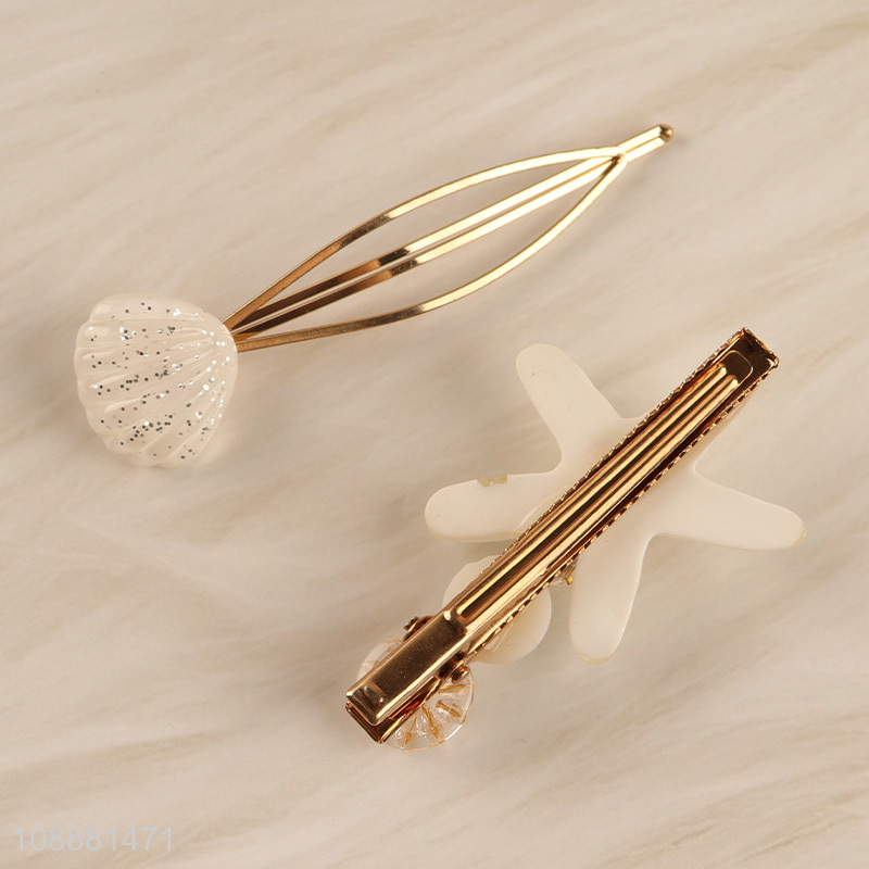 Hot selling 2pcs children girls pearl hairpin starfish hairpin set