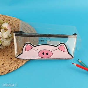 Latest products cartoon pig clear stationery pencil bag with zipper