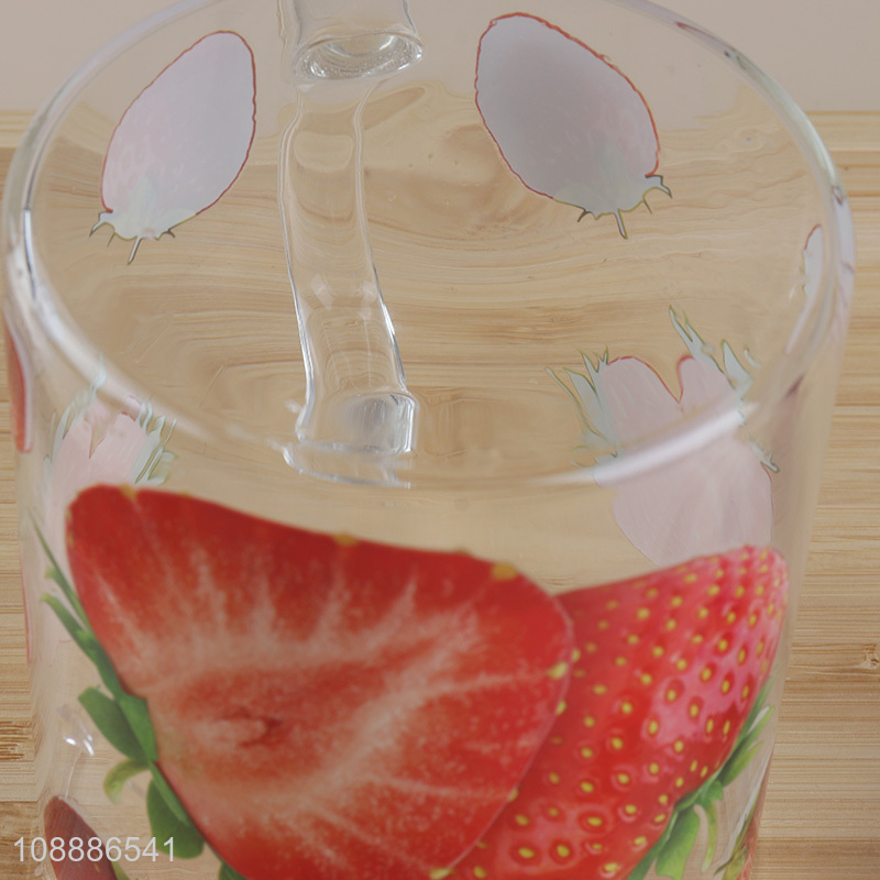 Top sale strawberry printed glass water cup drinking cup