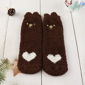 Wholesale womens winter socks cute fuzzy microfiber slipper socks