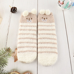 Hot selling winter slipper socks cute animal microfiber crew socks