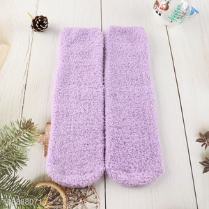 Factory price winter fuzzy microfiber sliper socks for women girls