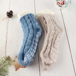 Wholesale non-slip microfiber slipper socks with grips for women