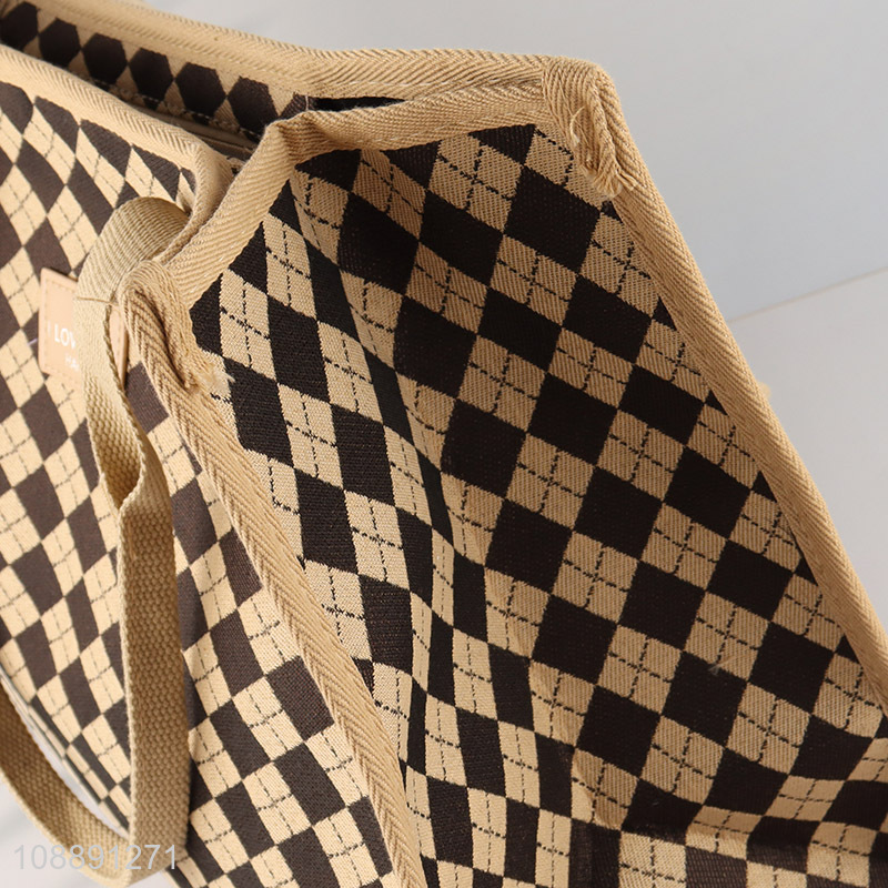 High quality diamond pattern canvas tote bag shoulder bag for women