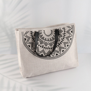 Hot selling ethnic style canvas tote bag zippered shoulder bag