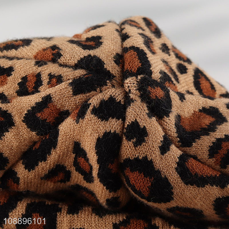 Factory price men women winter hat leopard pattern knitted beanie