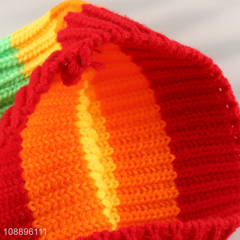 Wholesale women winter hat rainbow knitted beanie hat with pompom