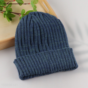 Promotional winter knitted beanie hat ribbed ski cap for men women