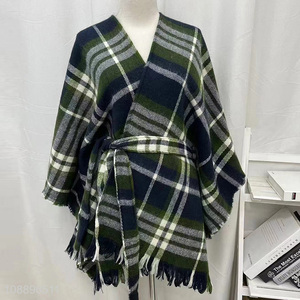 New product short lightweight soft check pattern bathrobe for women