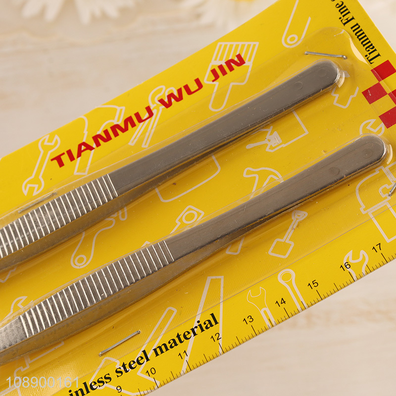 Wholesale 2pcs stainless steel tweezers set with curved & flat tweezers