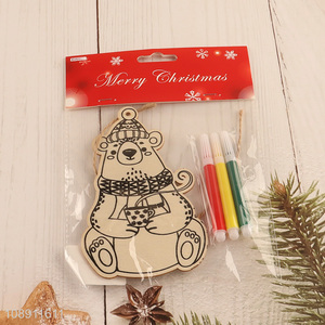 Good Quality DIY Coloring Christmas Wooden Bear Pendants Hanging Ornaments