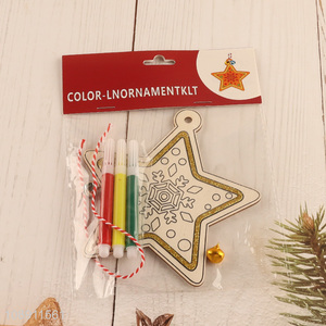 New Product DIY Coloring Christmas Wooden Star Pendants Wooden Ornaments