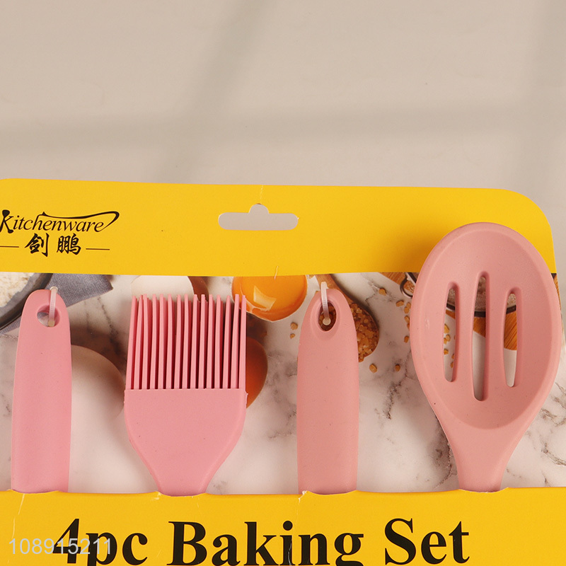 New product 4pcs pink silicone kitchen baking tool set butter spatula oil brush set