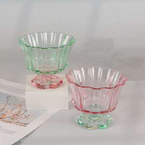 New Product Colored Flower Pedal Style Glass Cups Footed Dessert Cups