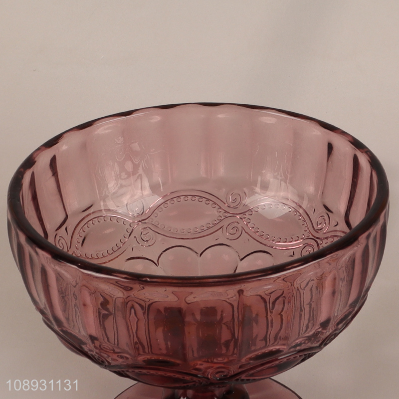 New Product Footed Yoghurt Bowls Embossed Glass Ice Cream Bowls