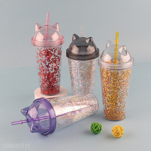 Online wholesale multicolor cat ear plastic straw water cup